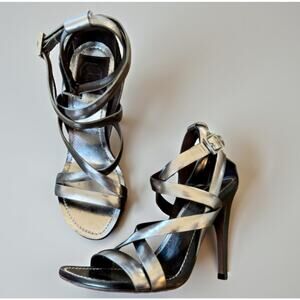 Tory Burch Silver Metallic Multi-Strap Heels Size 7.5M